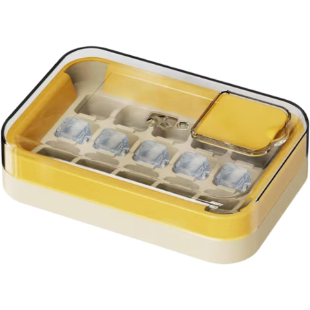 Forme pentru gheață - Cutie Gheata, 15 Cuburi, Cu Sistem de Presare Spate, Capac de Umplere și Evacuare, 1 L, 16.5 x 11.2 x 4.5 cm, Galben