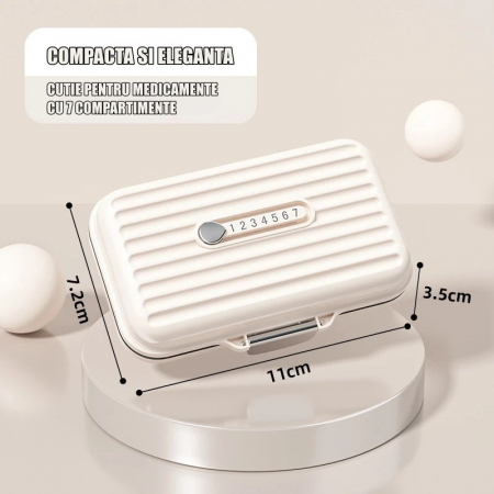 Cutie Medicamente, Flippy, Bej, 7 Compartimente, Portabila si Compacta, 11x7.2x3.5 cm, Ideala pentru Uzul Cotidian [1]
