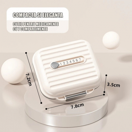 Cutie Medicamente, Flippy, Bej, 7 Compartimente, Portabila si Compacta, 7.8x7.2x3.5 cm, Ideala pentru Uzul Cotidian [1]