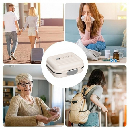 Cutie Medicamente, Flippy, Bej, 7 Compartimente, Portabila si Compacta, 7.8x7.2x3.5 cm, Ideala pentru Uzul Cotidian [3]