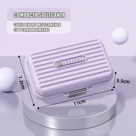 Cutie Medicamente, Flippy, Mov, 7 Compartimente, Portabila si Compacta, 11x7.2x3.5 cm, Ideala pentru Uzul Cotidian [1]