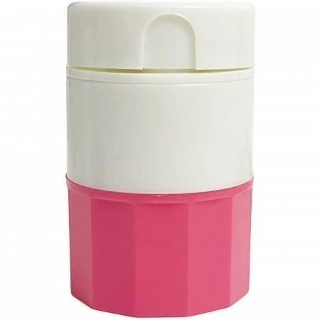 Cutii depozitare medicamente - Cutie Pastile Multifunctionala, Flippy, 4 in 1, Pahar Apa, Taiere, Sfaramare, Depozitare, Compact, ABS cu Lama din Inox, Alb/Roz, 8.7x6.2x4.1 cm