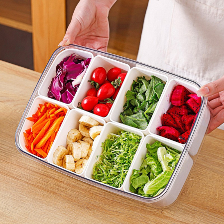 Cutie pentru Depozitare Alimente, Flippy, 8 Compartimente cu Capac, Material PET+PP, 29 x 20 x 9 cm, Alb/Transparent [8]
