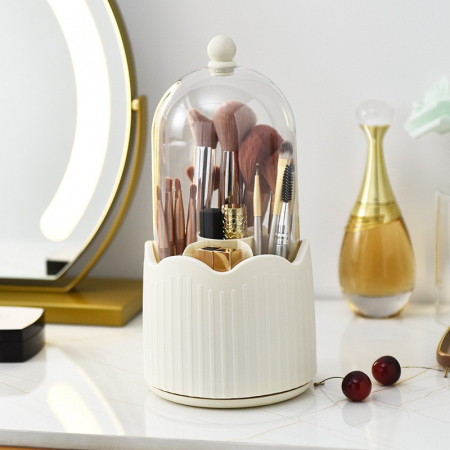 Ingrijire personala si Cosmetice - Cutie pentru Depozitarea Pensulelor de Machiaj, Flippy, Rotativa, Plastic, 36 cm x 13 cm, Bej