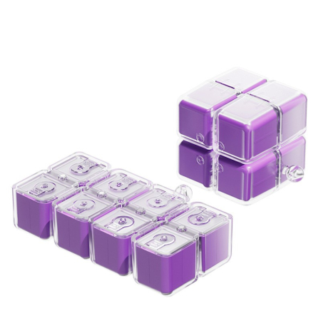 Cutie pentru Medicamente, Flippy, Model Rubik' Cube, cu Curea de Agatare, Dozator Portabil de Medicamente, Dispenser Pastile, estimat pentru 7 zile, 7.3 x 6 x 6 cm, Mov [1]