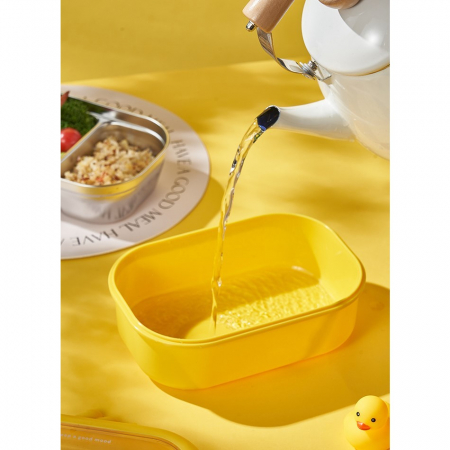 Cutie pentru Pranz sau Gustari, Flippy, cu Doua Compartimente, Model Ratusca, pentru Copii si Adulti, Etansare, PP, Perfect pentru Scoala si Birou, 1000 mL, 22.5x14.5x8 cm, Galben [9]