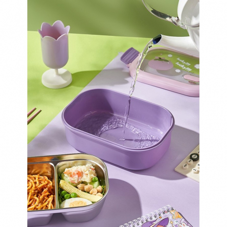 Cutie pentru Pranz sau Gustari, Flippy, cu Doua Compartimente, pentru Copii si Adulti, Etansare, PP, Perfect pentru Scoala si Birou, 1000 mL, 22.5x14.5x8 cm, Mov [9]