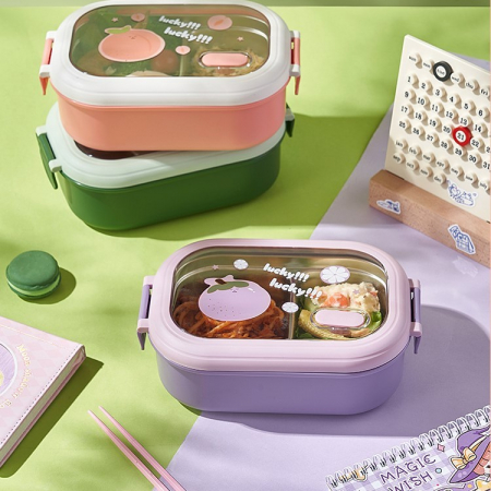 Lichidare Cutie pentru Pranz sau Gustari, Flippy, cu Doua Compartimente, pentru Copii si Adulti, Etansare, PP, Perfect pentru Scoala si Birou, 1000 mL, 22.5x14.5x8 cm, Roz [6]