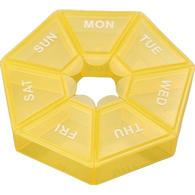 Pentru Casa si Camping - Cutie separator medicamente cu zilele saptamanii, Flippy, Plastic, 7 compartimente, Galben
