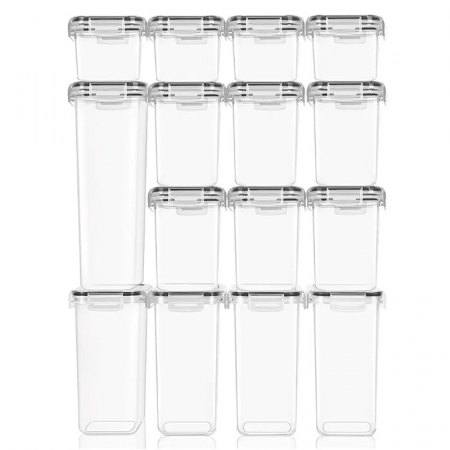 Lichidare Cutii de depozitare alimente, Flippy, Set din 15 Cutii pentru Condimente, Cereale, Cutii pentru Bucatarie, din Plastic PP, Cutii Alimentare, Diferite Dimensiuni, Transparente [1]