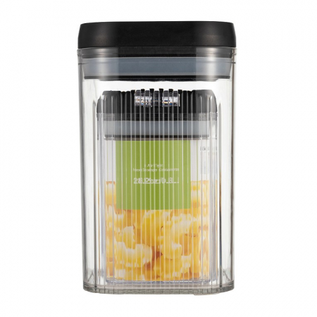 Bucatarie si electrocasnice - Cutii de Depozitare Alimente, Flippy, Set din 2 Cutii de Tip Container de 0.8 si 1.3 l, Recipiente pentru Cereale in Bucatarie, Transparente cu Capac Negru