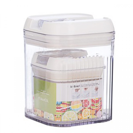 Bucatarie si electrocasnice - Cutii de Depozitare Alimente, Flippy, Set din 2 Cutii de tip Container, Recipiente pentru Cereale in Bucatarie, 0.5 L-10x10.5 cm, 1.3 L-12.5x12.5x16.5 cm, Transparente cu Capac Alb