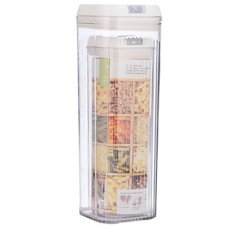 Bucatarie si electrocasnice - Cutii de Depozitare Alimente, Flippy, Set din 2 Cutii de tip Container, Recipiente pentru Cereale in Bucatarie, 1.2 L-10x30.5 cm, 2.5 L-12.5x12.5x36.5 cm, Transparente cu Capac Alb