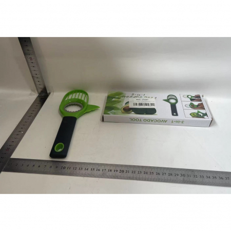 Cutit 3in1 pentru Avocado, Flippy, Cutit, Scoatere Miez si Feliator Pulpa, din PP si Otel Inoxidabil, Negru/Verde [1]