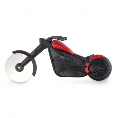 Pentru Casa si Camping - Cutit pizza creativ Flippy, in forma de motocicleta, cu suport pentru cutit, 21.5 x 9.5 cm, otel/PP, negru