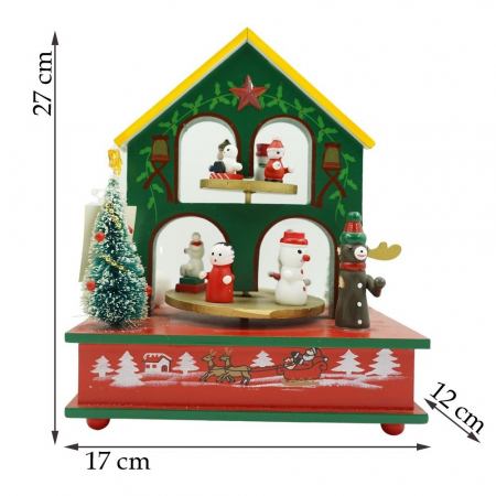 Cutiuta muzicala decorata, Casuta de Craciun, Multicolor, din Lemn, 17 cm x 20 cm, Interior, Flippy [10]