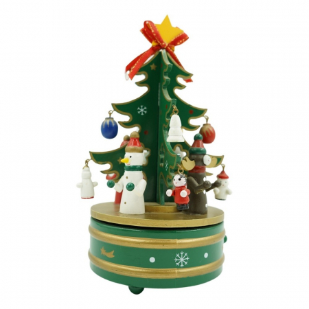 Pentru Casa si Camping - Cutiuta muzicala decorata de Craciun Bradut, Verde, din Lemn, 12 cm x 22 cm, Interior, Flippy