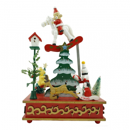 Pentru Casa si Camping - Cutiuta muzicala decorata de Craciun, Multicolor, din Lemn, 17 cm x 27.5 cm, Interior, Flippy