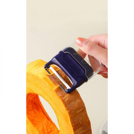 Decojitor/Curatator manual de legume si fructe, Flippy, portabil, cu magnet, doua lame, Inox, Mov, 6.7x6x1.6 cm [4]