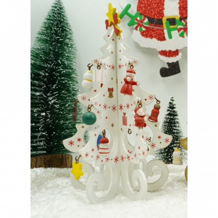 Decoratiune Craciun, Brad, Alb, 6 cavitati cu ornamente, 12 cm x 20 cm, Lemn, Flippy [6]