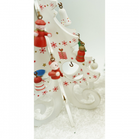 Decoratiune Craciun, Brad, Alb, 6 cavitati cu ornamente, 12 cm x 20 cm, Lemn, Flippy [1]
