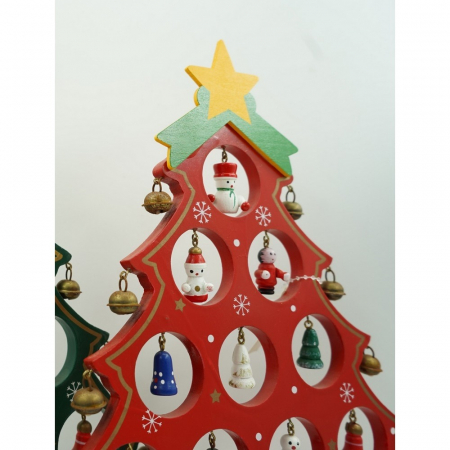 Decoratiune Craciun, Brad, Rosu, 15 cavitati cu ornamente, 25.5 cm x 33 cm, Lemn, Flippy [8]