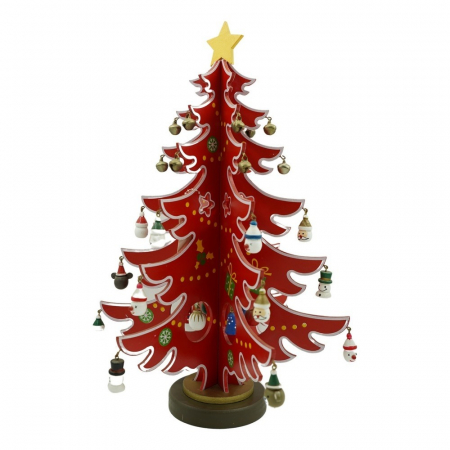 Pentru Casa si Camping - Decoratiune Craciun, Brad, Rosu/Alb, 15 cavitati cu ornamente, 25.5 cm x 33 cm, Lemn, Flippy