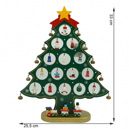 Decoratiune Craciun, Brad, Verde, 15 cavitati cu ornamente, 25.5 cm x 33 cm, Lemn, Flippy [10]