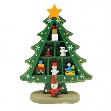 Decoratiuni, ornamente si articole Craciun - Decoratiune Craciun, Brad, Verde, 3 randuri cu ornamente, 12 cm x 18 cm, Lemn, Flippy
