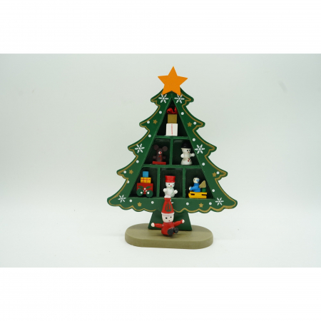 Decoratiune Craciun, Brad, Verde, 3 randuri cu ornamente, 12 cm x 18 cm, Lemn, Flippy [1]