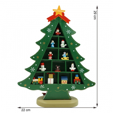 Decoratiune Craciun, Brad, Verde, 5 cavitati cu ornamente, 22 cm x 29 cm, Lemn, Flippy [8]