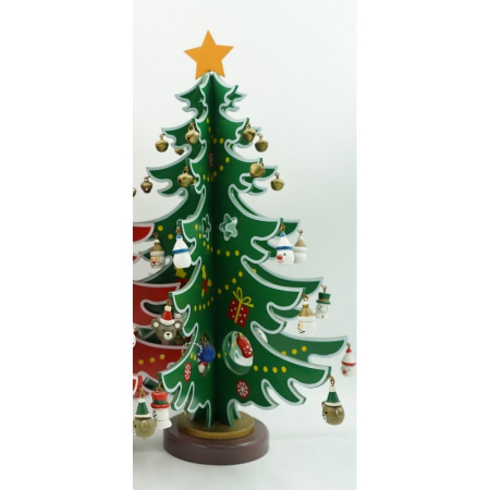 Decoratiune Craciun, Brad, Verde/Alb, 15 cavitati cu ornamente, 25.5 cm x 33 cm, Lemn, Flippy [9]