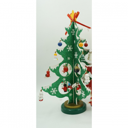 Decoratiune Craciun, Brad, Verde/Alb, 8 cavitati cu ornamente, 18.5 cm x 33 cm, Lemn, Flippy [4]
