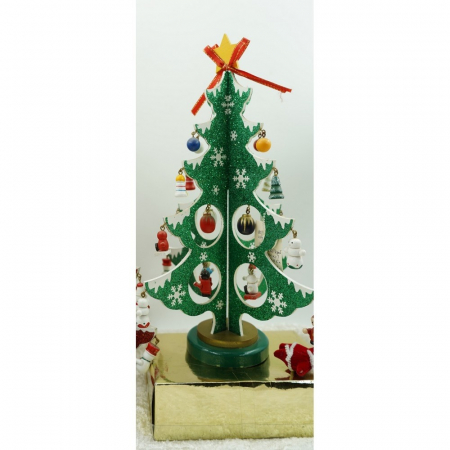 Decoratiune Craciun, Brad, Verde/Alb, 8 cavitati cu ornamente, 18.5 cm x 33 cm, Lemn, Flippy [8]