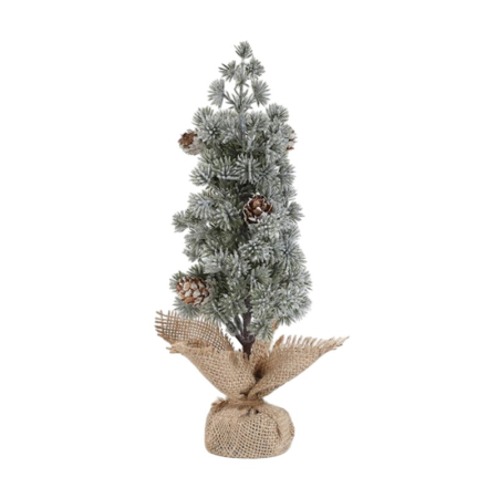 Decoratiune Craciun pentru Masa, Flippy, Ornament de Decor Model Brad de Craciun de Dimensiuni Mici cu Fulgi Albi, pentru Birou si Interior, din Plastic Calitativ 27 cm, Verde Alb [5]