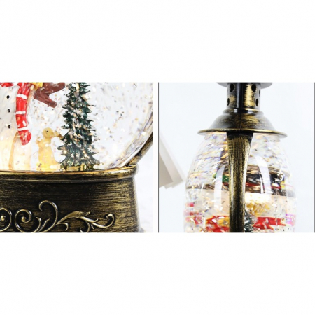 Decoratiune Craciun, Tip Felinar, Figurine Mos Craciun cu Cadouri, 3 Moduri, Functie Muzicala, Zapada in Miscare, Functioneaza Cu Baterii ( 3 x AA neincluse), Cablu USB (Inclus), Model Vintage Negru - [3]