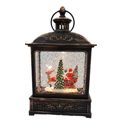 Decoratiune Craciun, Tip Felinar, Figurine Mos Craciun cu Sania, 3 Moduri, Functie Muzicala, Zapada in Miscare, Functioneaza Cu Baterii ( 3 x AA neincluse), Cablu USB (Inclus), Model Vintage Negru - A [2]