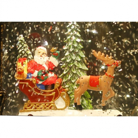 Decoratiune Craciun, Tip Felinar, Figurine Mos Craciun cu Sania, 3 Moduri, Functie Muzicala, Zapada in Miscare, Functioneaza Cu Baterii ( 3 x AA neincluse), Cablu USB (Inclus), Model Vintage Negru - A [7]