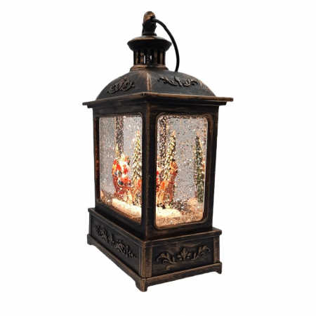 Decoratiune Craciun, Tip Felinar, Figurine Mos Craciun cu Sania, 3 Moduri, Functie Muzicala, Zapada in Miscare, Functioneaza Cu Baterii ( 3 x AA neincluse), Cablu USB (Inclus), Model Vintage Negru - A [3]