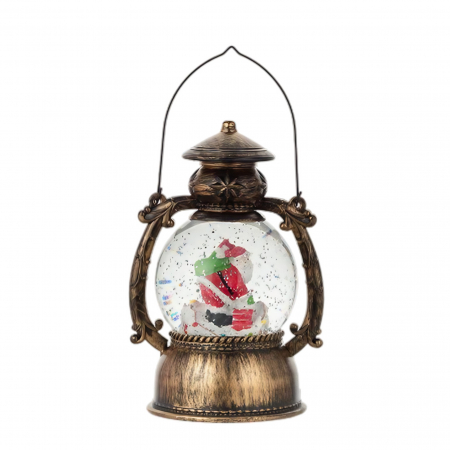 Decoratiune Craciun, Tip Felinar, Figurine Mos Craciun pe Cos, 3 Moduri, Functie Muzicala, Zapada in Miscare, Functioneaza Cu Baterii ( 3 x AA neincluse), Cablu USB (Inclus), Model Vintage Negru - Aur [3]
