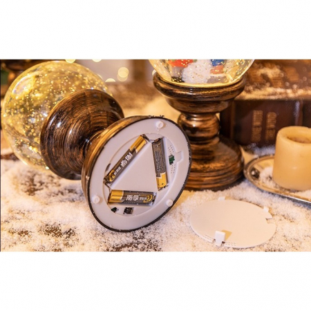 Decoratiune Craciun, Tip Felinar, Glob 12 cm, Figurine Mos Craciun si Brad, 3 Moduri, Functie Muzicala, Zapada in Miscare, Functioneaza Cu Baterii ( 3 x AA neincluse), Cablu USB (Inclus), Model Vintag [2]