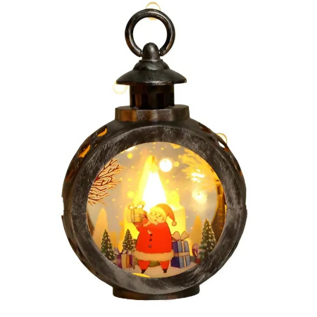 Casă și camping - Decoratiune Craciun tip Felinare cu baterii, 13.5 x 9 cm,Lumanare cu geam si inscriptie Mos Craciun,lumina alb cald,baterii incluse,Bronz Argintiu
