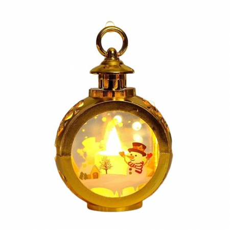 Decoratiuni, ornamente si articole Craciun - Decoratiune Craciun tip Felinare cu baterii, 13.5 x 9 cm,Lumanare cu geam si inscriptie om de zapada,lumina alb cald,baterii incluse,Auriu