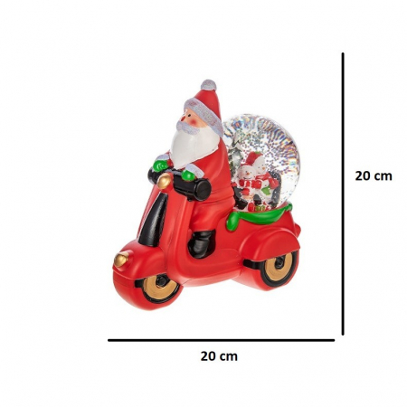 Decoratiune Craciun, Tip Motocicleta, Glob 10 cm, Figurine Mos Craciun, 3 Moduri, Functie Muzicala, Zapada in Miscare, Functioneaza Cu Baterii ( 3 x AAA neincluse), Cablu USB (Inclus), Model Rosu, 20  [1]