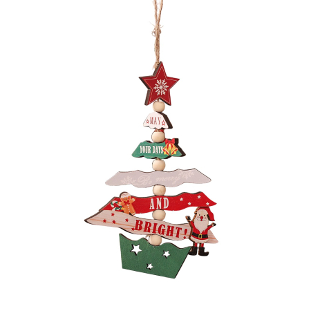Casă și camping - Decoratiune de Craciun din Lemn, Flippy, cu Snur pentru Agatare in Brad, Model Brad de Craciun, Scris May Your Days Be Merry And Bright, 17x12.8x0.4 cm, Multicolor