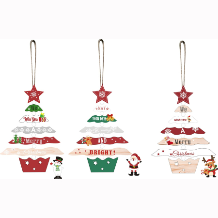 Decoratiune de Craciun din Lemn, Flippy, cu Snur pentru Agatare in Brad, Model Brad de Craciun, Scris May Your Days Be Merry And Bright, 17x12.8x0.4 cm, Multicolor [3]