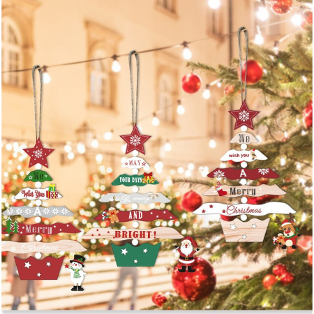 Decoratiune de Craciun din Lemn, Flippy, cu Snur pentru Agatare in Brad, Model Brad de Craciun, Scris May Your Days Be Merry And Bright, 17x12.8x0.4 cm, Multicolor [1]