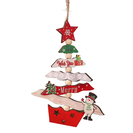Casă și camping - Decoratiune de Craciun din Lemn, Flippy, cu Snur pentru Agatare in Brad, Model Brad de Craciun si Om de Zapada, Scris We Wish You A Merry Christmas, 17x12.8x0.4 cm, Multicolor