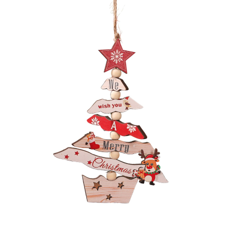 Casă și camping - Decoratiune de Craciun din Lemn, Flippy, cu Snur pentru Agatare in Brad, Model Brad de Craciun si Ren, Scris We Wish You A Merry Christmas, 17x12.8x0.4 cm, Multicolor