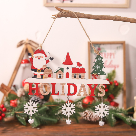 Decoratiune de Craciun din Lemn, Flippy, cu Snur pentru Agatare in Brad, Model Mos Craciun, Scris Let It Snow, 21.9x19 cm, Multicolor [3]